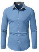 Camisa Masculina Casual de Manga Longa com Blocos de Cor e Estampa Xadrez