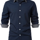 Camisa Masculina Casual de Manga Longa com Blocos de Cor e Estampa Xadrez