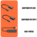 Kit Gamer Mobilator One Hand 60% Teclado Preto com LED com Fio Mouse para Celular Tripé USB RGB OTG