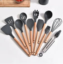 Kit de Colheres de Silicone para Cozinha – BPA Free, Antirrust, Conjunto de Utensílios de Madeira, 12 Peças