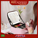 Kit Profissional Estojo de Maquiagem com Espelho LED USB com Organizador Prático e Cabo para Cosméticos e Acessórios de Maquiagem