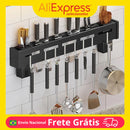 Organizador de Cozinha para Pendurar Utensílios, Panelas e Copos – Prateleira em Aço Inoxidável para Armário ou Parede com Gancho Multiuso