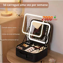 Kit Profissional Estojo de Maquiagem com Espelho LED USB com Organizador Prático e Cabo para Cosméticos e Acessórios de Maquiagem