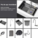 Pia de Cozinha Elegante em Aço Inoxidável com Torneira de Água Quente/Fria – Cubo Único Espaçoso (75x45x20 cm) – Ideal para Preparos Culinários