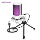 Microfone Gamer AmpliGame com Mute Rápido, Microfone Condensador USB RGB com Tripé para PC, Notebook, PS4/5, Streaming e Podcasting - A2