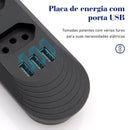 Extensão com 4 Tomadas, Bivolt, 2 Metros, Tomada Preta com 4 Saídas e USB, Régua de Energia, Extensão para Brasil