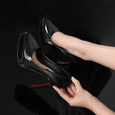 Scarpin Feminino 10cm/12cm Nude Salto Alto Stiletto Bico Fino em Couro Verniz Plataforma Festa 2024