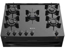 Fogão 5 Bocas Atlas Preto com Mesa de Vidro, Tampo Monaco de Vidro - Bivolt