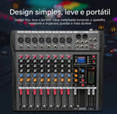VEDO Mixer de áudio profissional portátil de 8 canais, console de mixagem de som com interface USB, MP3 digital, entrada para computador e gravação de áudio