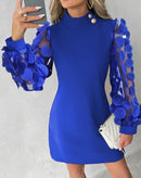 Vestido Feminino – Temperamento, Nova Moda Verão 2025, Elegante, Estampa Floral, Detalhe em Tule Transparente, Casual