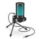 Microfone Gamer AmpliGame com Mute Rápido, Microfone Condensador USB RGB com Tripé para PC, Notebook, PS4/5, Streaming e Podcasting - A2