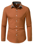 Camisa Masculina Casual de Manga Longa com Blocos de Cor e Estampa Xadrez