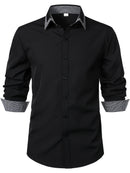 Camisa Masculina Casual de Manga Longa com Blocos de Cor e Estampa Xadrez