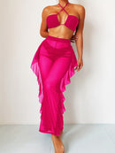 Conjunto de Biquíni Feminino 3 Peças de Cor Sólida