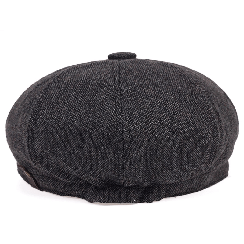 Boina retrô masculina em espinha de peixe - Boina casual preta com estilo vintage, poliéster tricotado, perfeita para o Dia dos Namorados, uso diário | Boina vintage | Textura tricotada