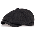 Boina retrô masculina em espinha de peixe - Boina casual preta com estilo vintage, poliéster tricotado, perfeita para o Dia dos Namorados, uso diário | Boina vintage | Textura tricotada
