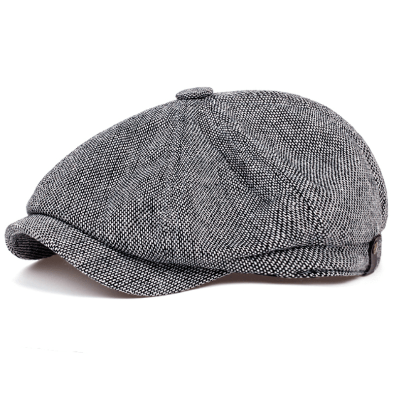 Boina retrô masculina em espinha de peixe - Boina casual preta com estilo vintage, poliéster tricotado, perfeita para o Dia dos Namorados, uso diário | Boina vintage | Textura tricotada