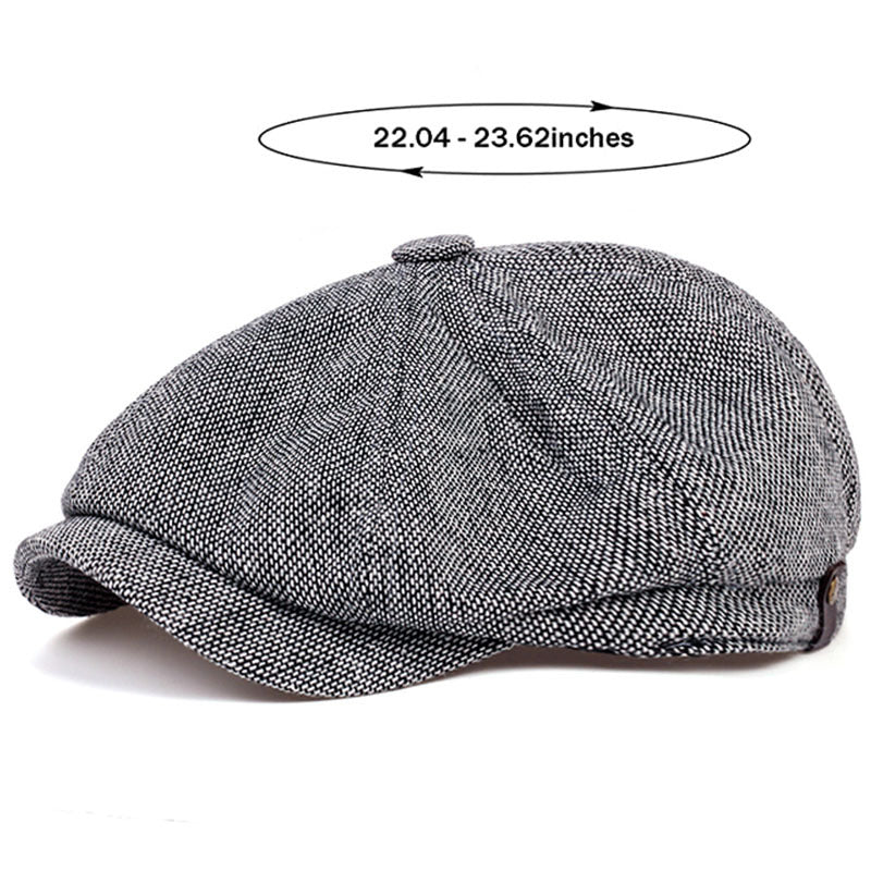Boina retrô masculina em espinha de peixe - Boina casual preta com estilo vintage, poliéster tricotado, perfeita para o Dia dos Namorados, uso diário | Boina vintage | Textura tricotada