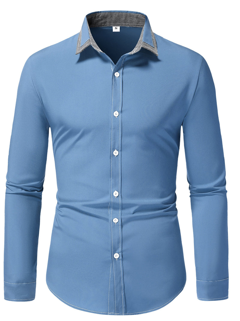 Camisa Masculina Casual de Manga Longa com Blocos de Cor e Estampa Xadrez