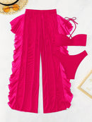 Conjunto de Biquíni Feminino 3 Peças de Cor Sólida