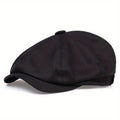 Boina retrô masculina em espinha de peixe - Boina casual preta com estilo vintage, poliéster tricotado, perfeita para o Dia dos Namorados, uso diário | Boina vintage | Textura tricotada