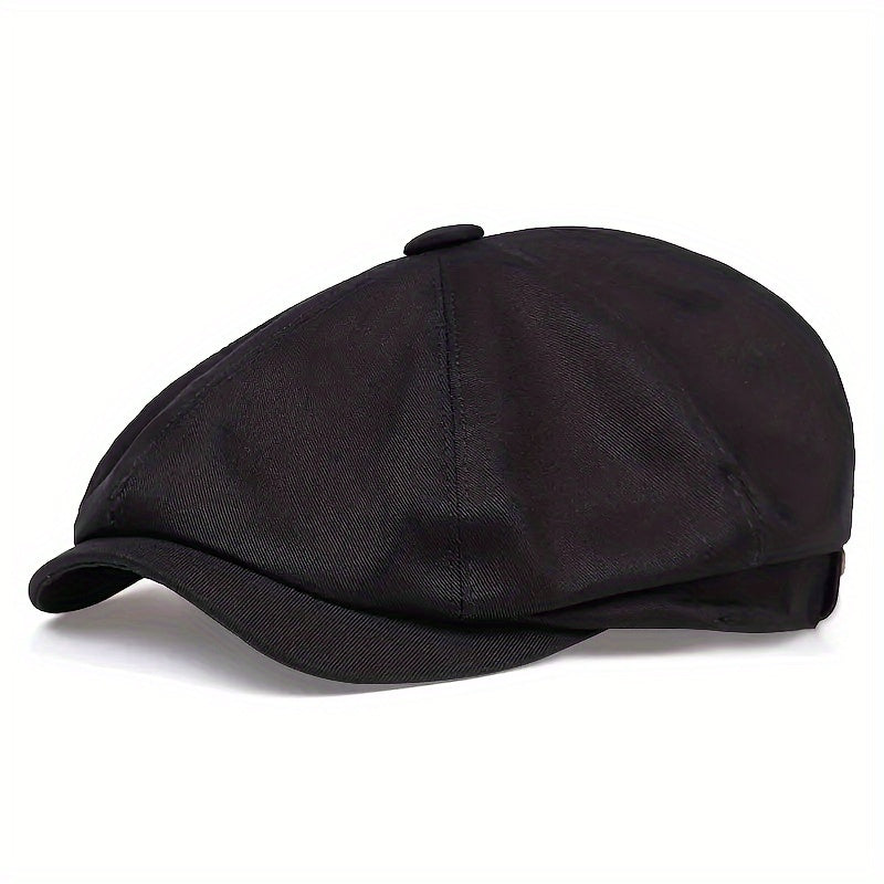 Boina retrô masculina em espinha de peixe - Boina casual preta com estilo vintage, poliéster tricotado, perfeita para o Dia dos Namorados, uso diário | Boina vintage | Textura tricotada