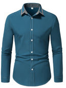 Camisa Masculina Casual de Manga Longa com Blocos de Cor e Estampa Xadrez