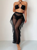 Conjunto de Biquíni Feminino 3 Peças de Cor Sólida