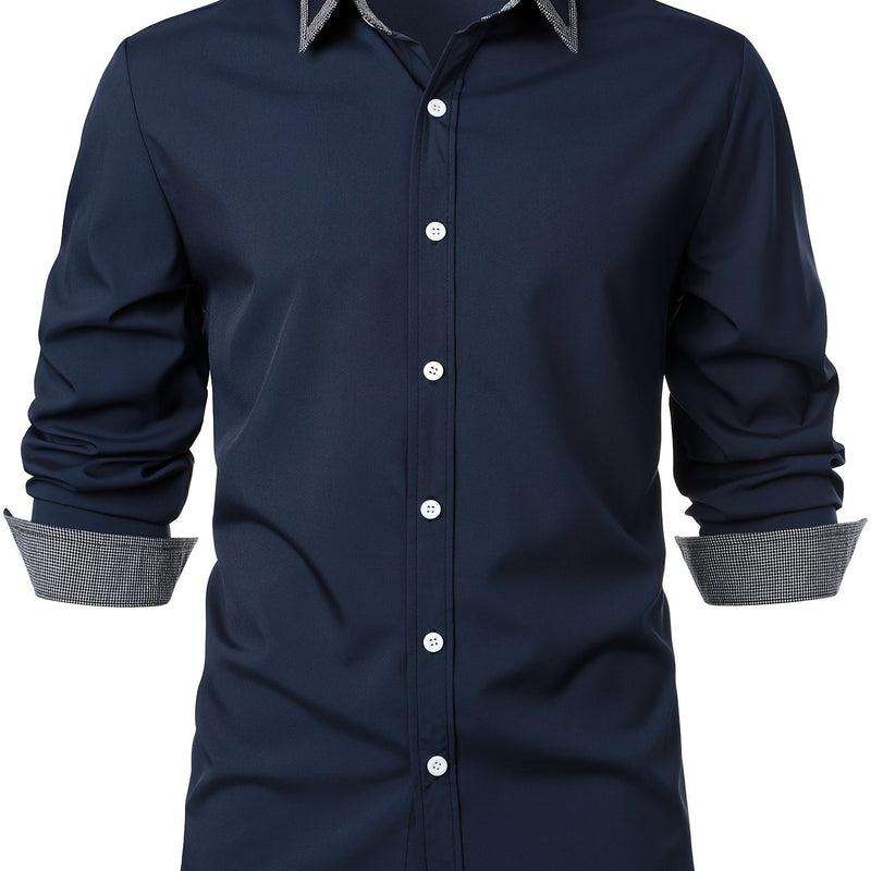 Camisa Masculina Casual de Manga Longa com Blocos de Cor e Estampa Xadrez