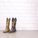 Botas ocidentais femininas bordadas de cano médio, botas fashion em couro sintético, calçado feminino