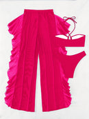 Conjunto de Biquíni Feminino 3 Peças de Cor Sólida