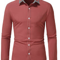 Camisa Masculina Casual de Manga Longa com Blocos de Cor e Estampa Xadrez