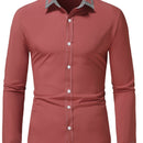 Camisa Masculina Casual de Manga Longa com Blocos de Cor e Estampa Xadrez