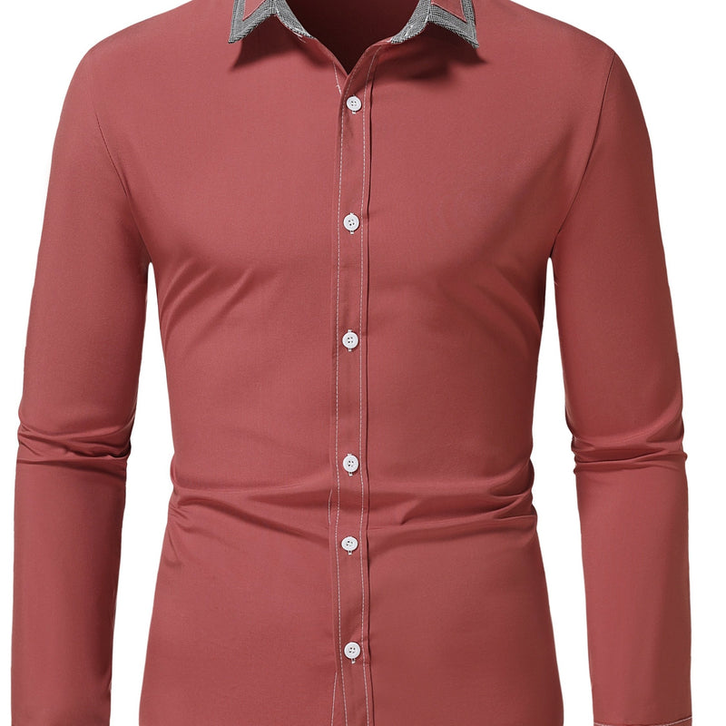 Camisa Masculina Casual de Manga Longa com Blocos de Cor e Estampa Xadrez