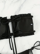 Top de Sutiã Franzido com Dupla Cordinha, Biquíni de Tira Lateral e Cintura Alta, Conjunto de Dois Peças, Moda Praia Feminina