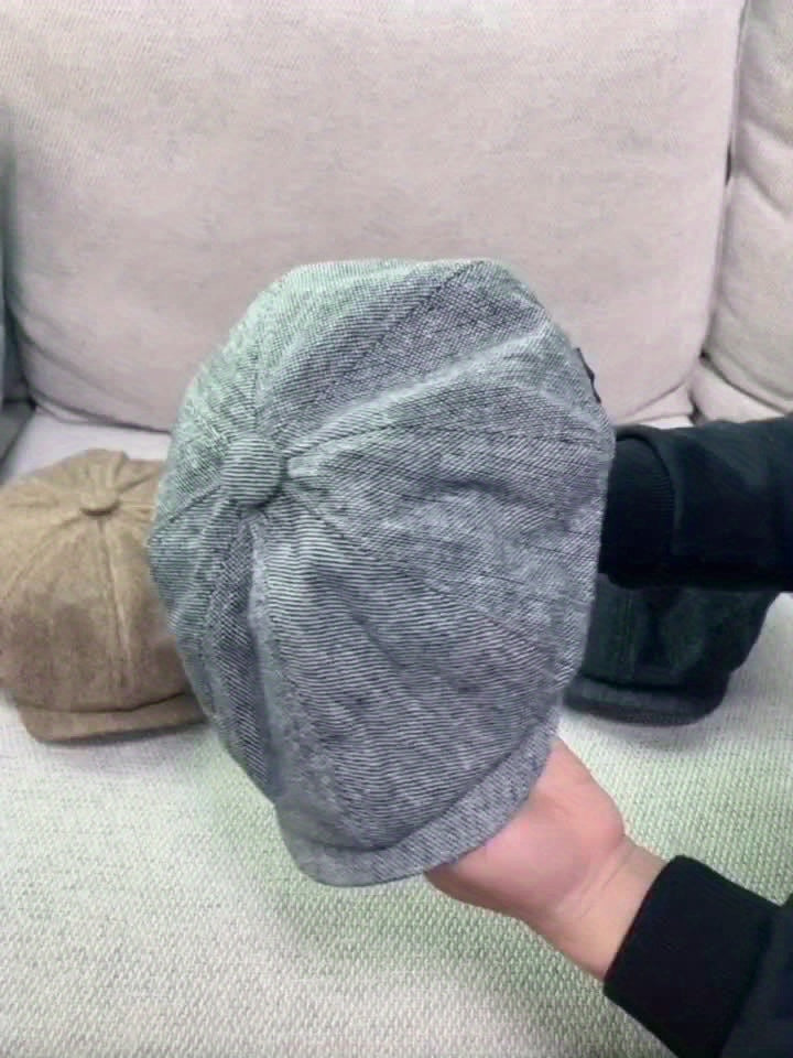 Boina retrô masculina em espinha de peixe - Boina casual preta com estilo vintage, poliéster tricotado, perfeita para o Dia dos Namorados, uso diário | Boina vintage | Textura tricotada