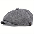 Boina retrô masculina em espinha de peixe - Boina casual preta com estilo vintage, poliéster tricotado, perfeita para o Dia dos Namorados, uso diário | Boina vintage | Textura tricotada