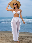 Conjunto de Biquíni Feminino 3 Peças de Cor Sólida