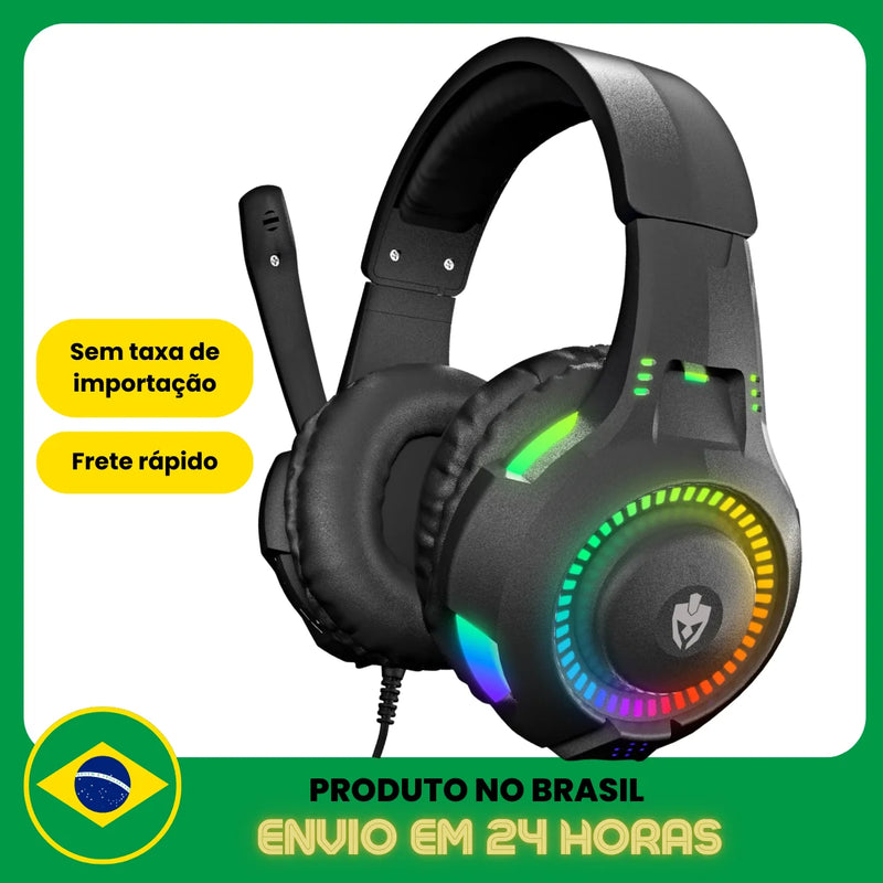 Headset Gamer com LED RGB para PC, Computador e Videogames