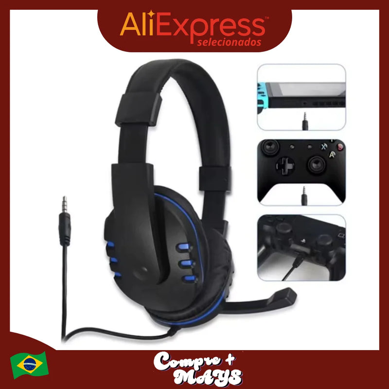 Headset Gamer P3 com Microfone e Graves para PC, Jogos, Som de Alta Qualidade, Confortável para Longas Sessões