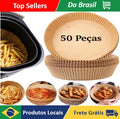 50 Unidades de Papel Redondo Descartável Antiaderente para Air Fryer e Assar