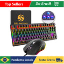 Kit teclado mecânico e mouse gamer 3200 DPI com fio ABNT2, iluminação LED RGB, switch azul, 60%, preto, Be-K1 Luuk Young