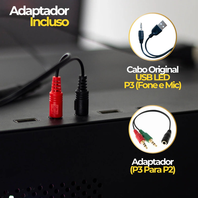 Headset Gamer com LED RGB para PC, Computador e Videogames
