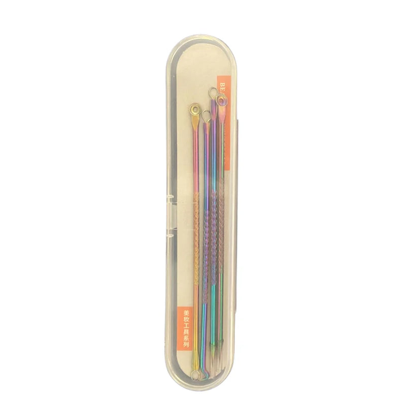 Kit Profissional Extrator de Espinhas – 4 Peças/Conjunto, Dupla Ponta com Pinça, Extrator e Agulha, para Salão