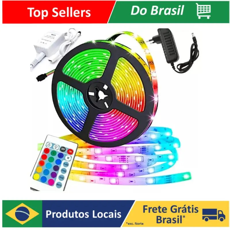 Fita LED Colorida à Prova d'Água RGB Luz LED com Fonte e Controle