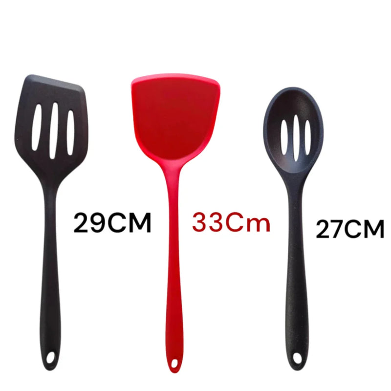 Kit Espatula Aberta + Espatula Fechada + Espatula Redonda.Utensilios de Cozinha Silicone Cabo Silicone 3 Unidades