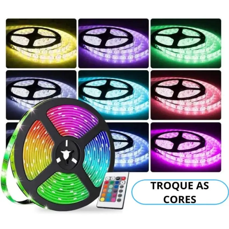 Fita LED Colorida à Prova d'Água RGB Luz LED com Fonte e Controle