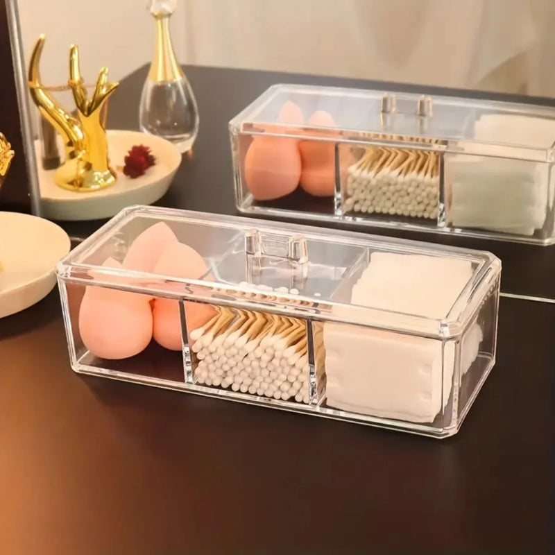 Organizador de Maquiagem Caixa Acrílica Compacta para Cotonetes e Cosméticos Organizador Prático e Durável Armazenamento de Beleza
