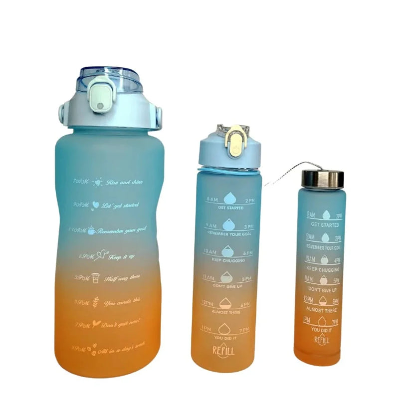 Kit com 3 Garrafas de Água Motivacionais com Adesivo e Cinto, Garrafa Esportiva