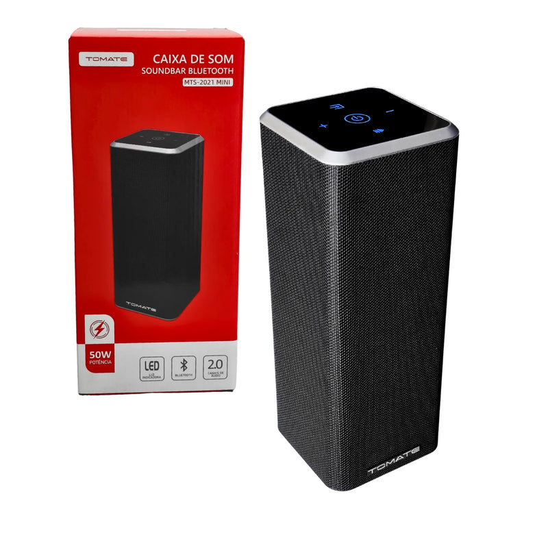 Soundbar Bluetooth 50W – Caixa de Som Portátil, Graves Potentes 2.0, USB, Aux P2, Rádio, Preta, para TV, PC, Celular e Música